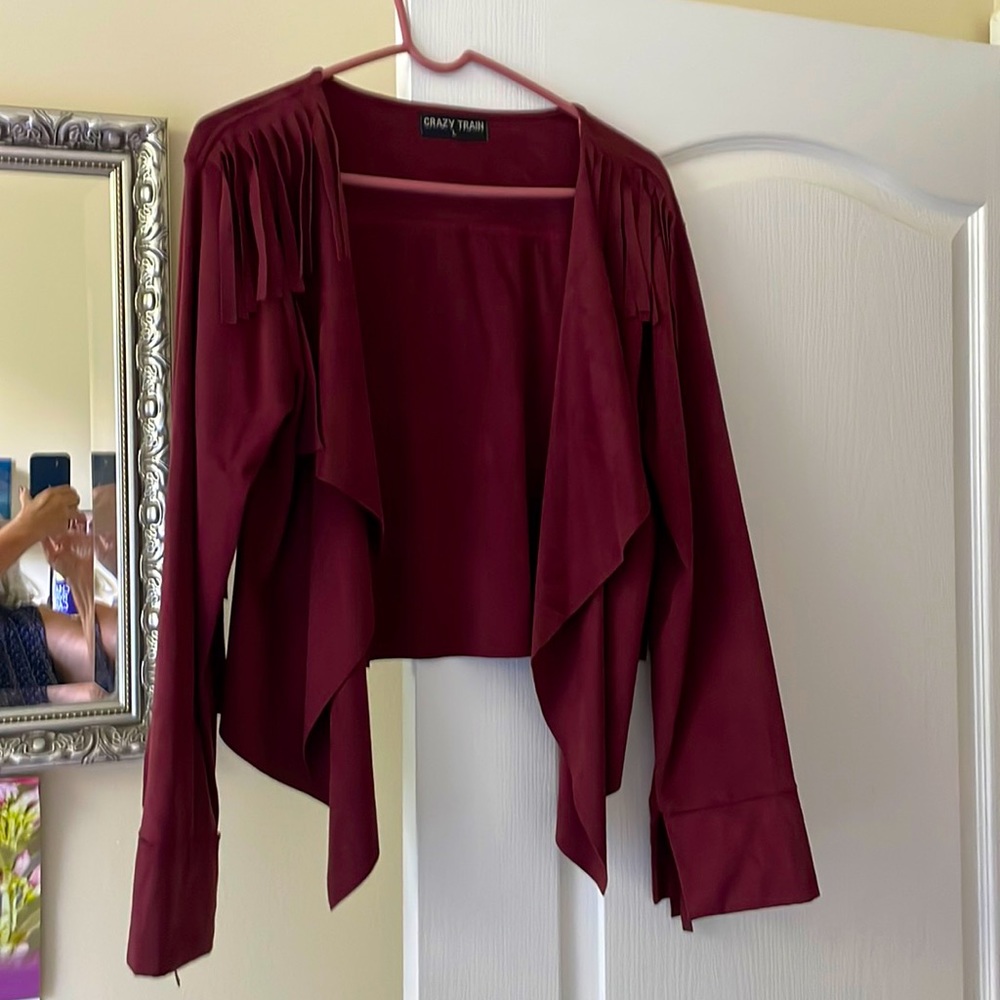 Burgundy light weight fringed jacket